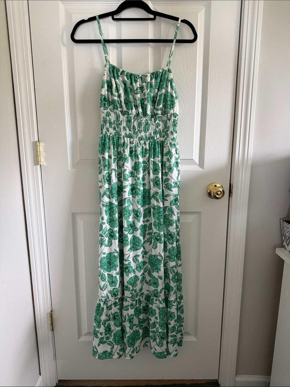 Grace Karin White Maxi Dress with Green Floral Print
